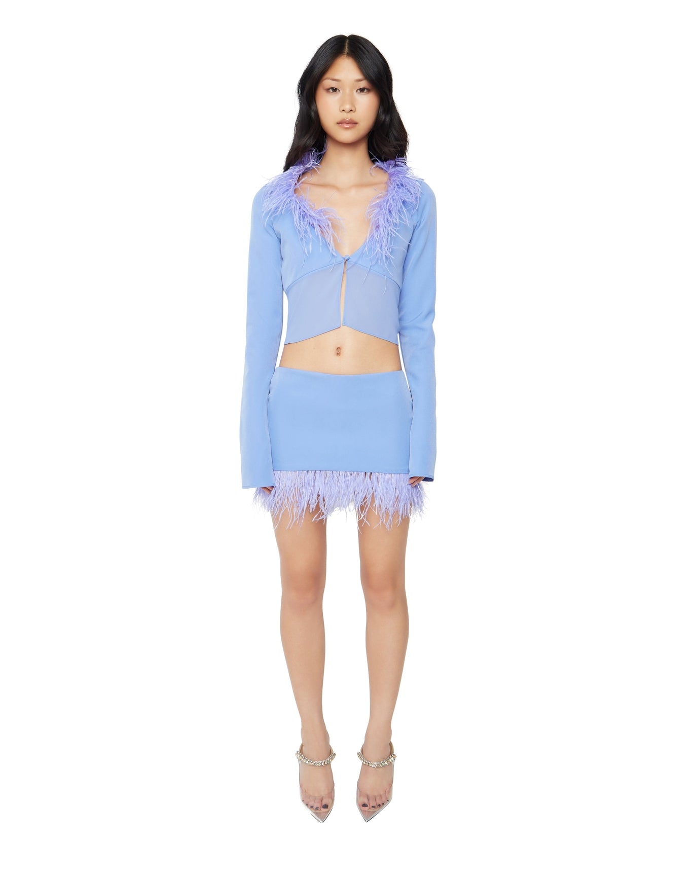 Feather Trim Mini Skirt | Periwinkle
