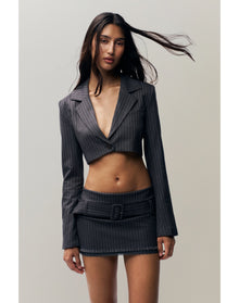 Fei Pinstripe Cropped Blazer | Pinstripe Charcoal
