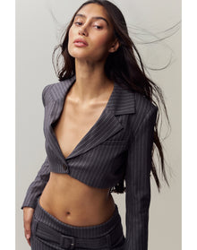 Fei Pinstripe Cropped Blazer | Pinstripe Charcoal
