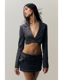 Fei Pinstripe Cropped Blazer | Pinstripe Charcoal