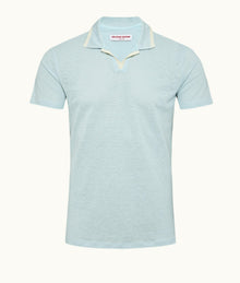 Felix Linen Resort Collar Linen Pique Polo Shirt | Powdered Sky
