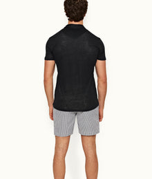 Felix Short Resort Collar Short-Sleeve Linen Polo Shirt | Night Iris