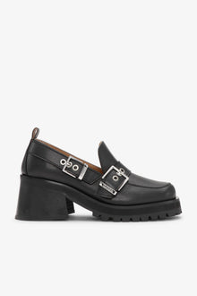 Feminine Buckle Platform Loafers | Black