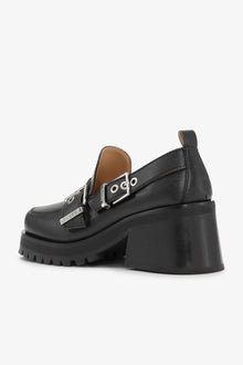 Feminine Buckle Platform Loafers | Black