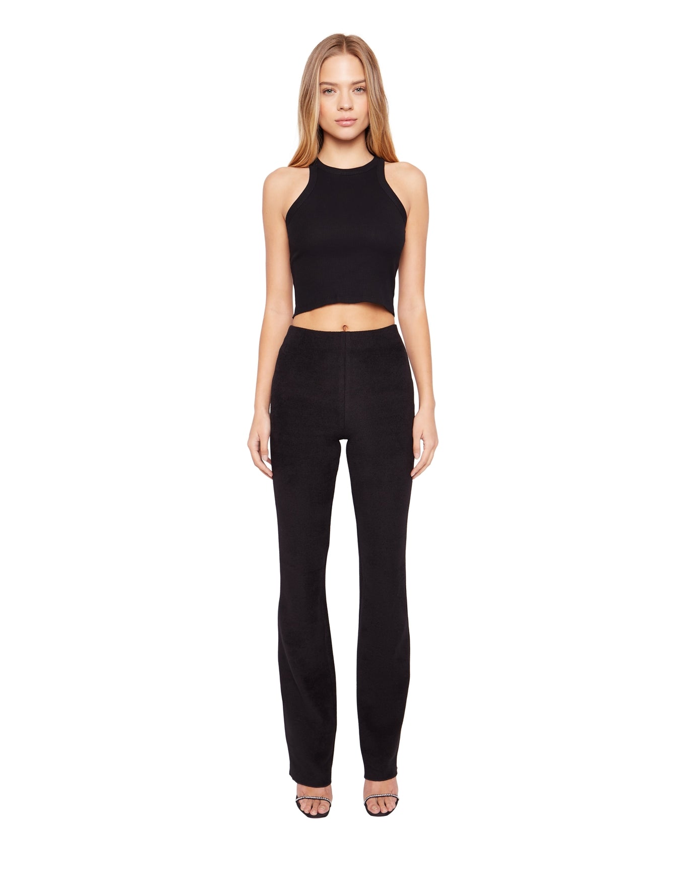 Flared Rib Knit Leggings | Black
