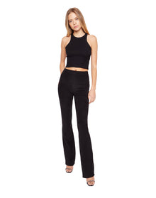 Flared Rib Knit Leggings | Black
