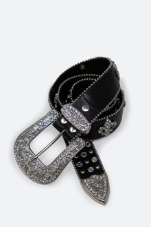 Fleur Studded Rhinestone Belt | Black