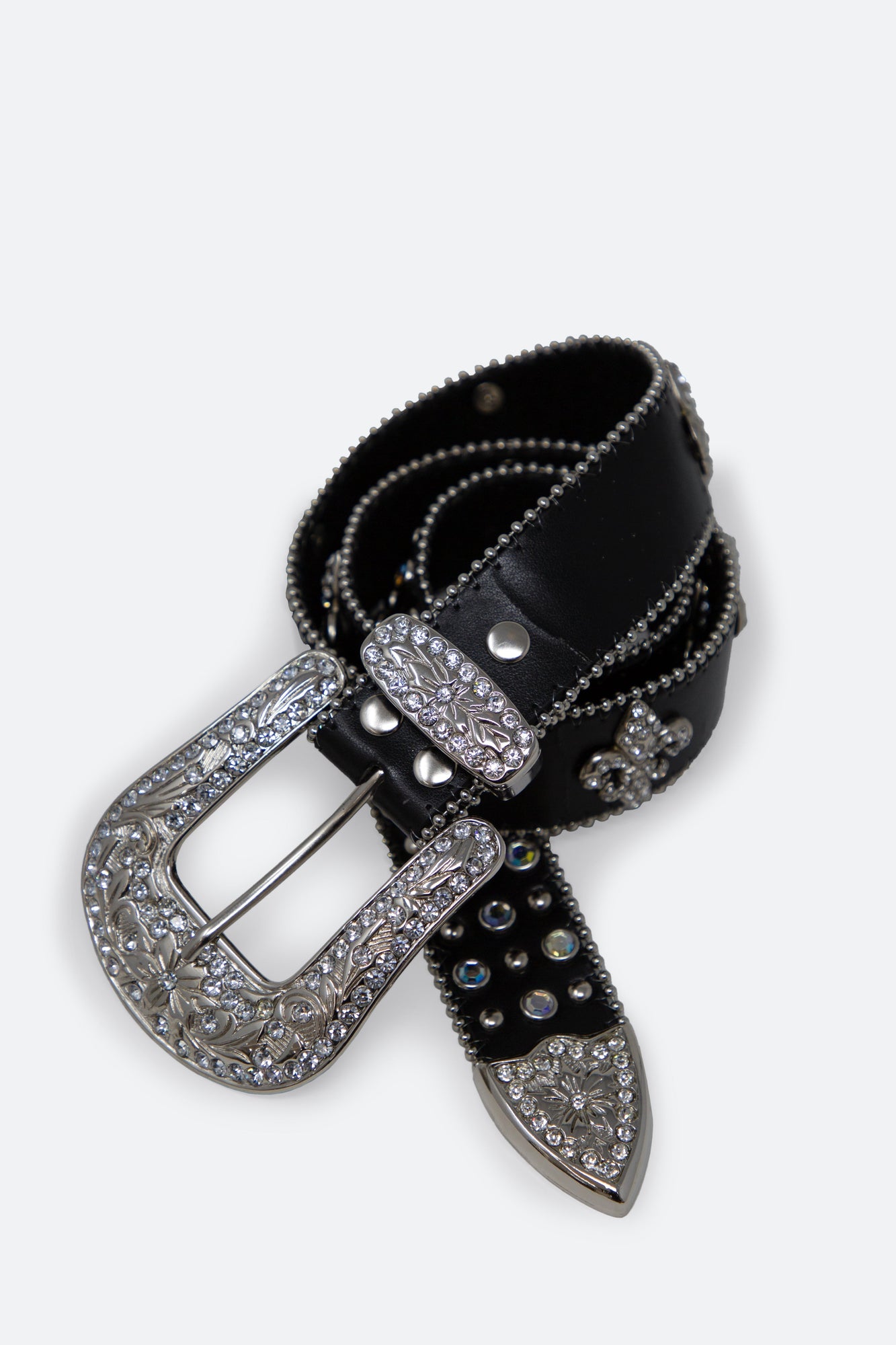 Fleur Studded Rhinestone Belt | Black