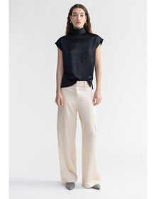 Flora | Satin Sleeveless Turtleneck | Black (V1)