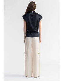 Flora | Satin Sleeveless Turtleneck | Black (V1)