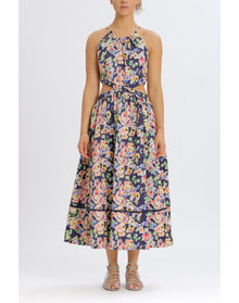Floral Cut Out Midi Dress | Navy Combo