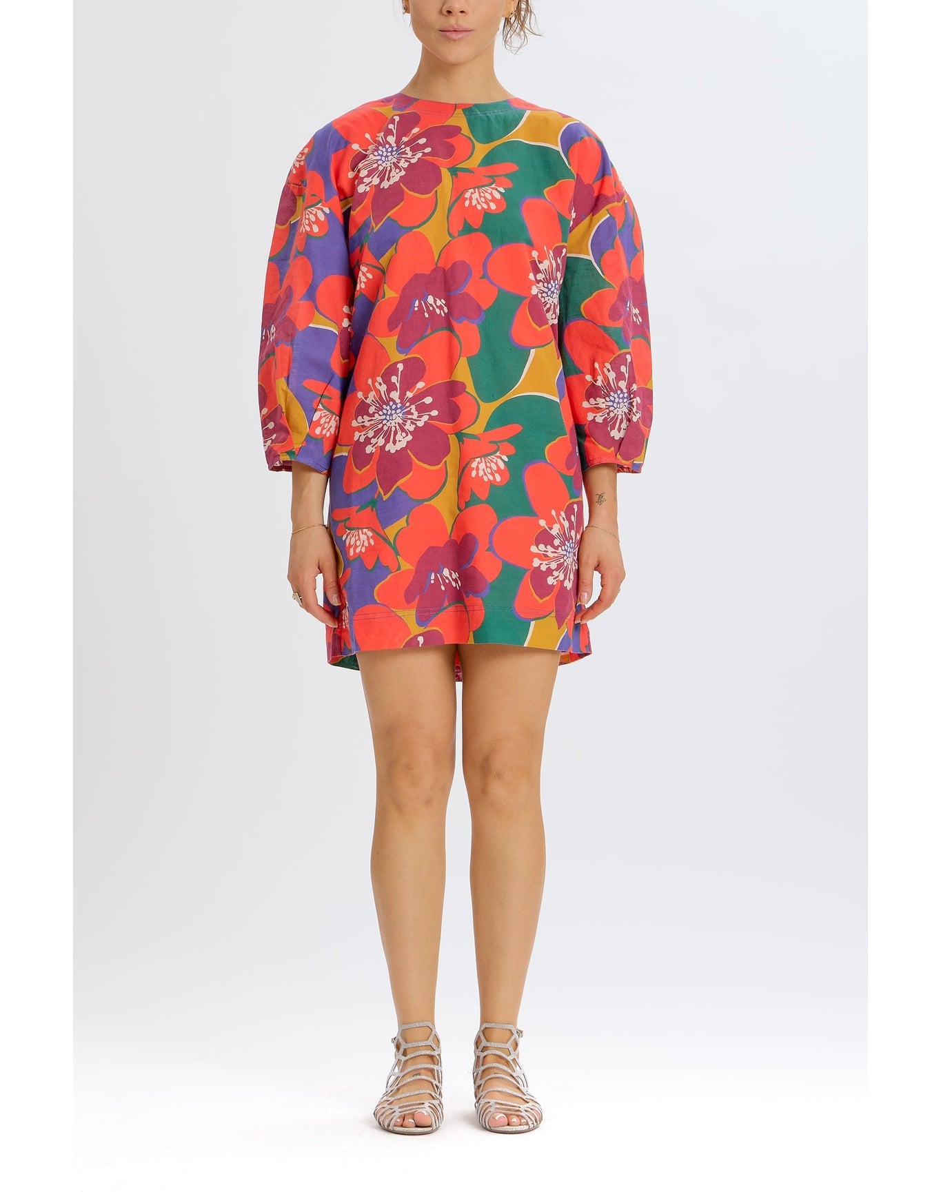 Floral Long Sleeve Open Back Mini Dress | Red Combo