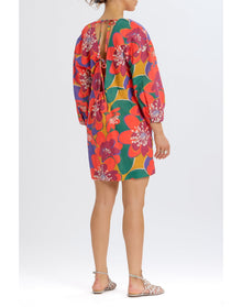 Floral Long Sleeve Open Back Mini Dress | Red Combo
