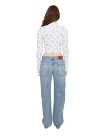 Floral Print Thermal Knit Tie Top | Blue Rose