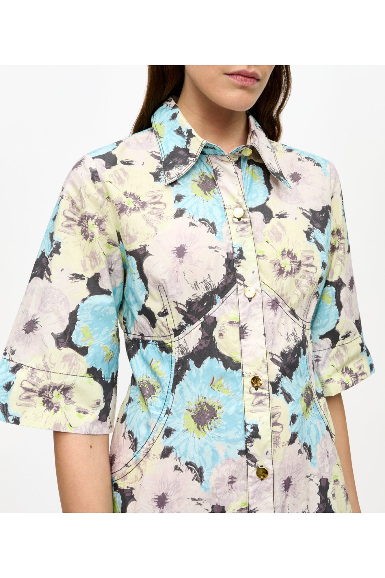 Floral Printed Cotton Long Shirt Dress | Multicolour