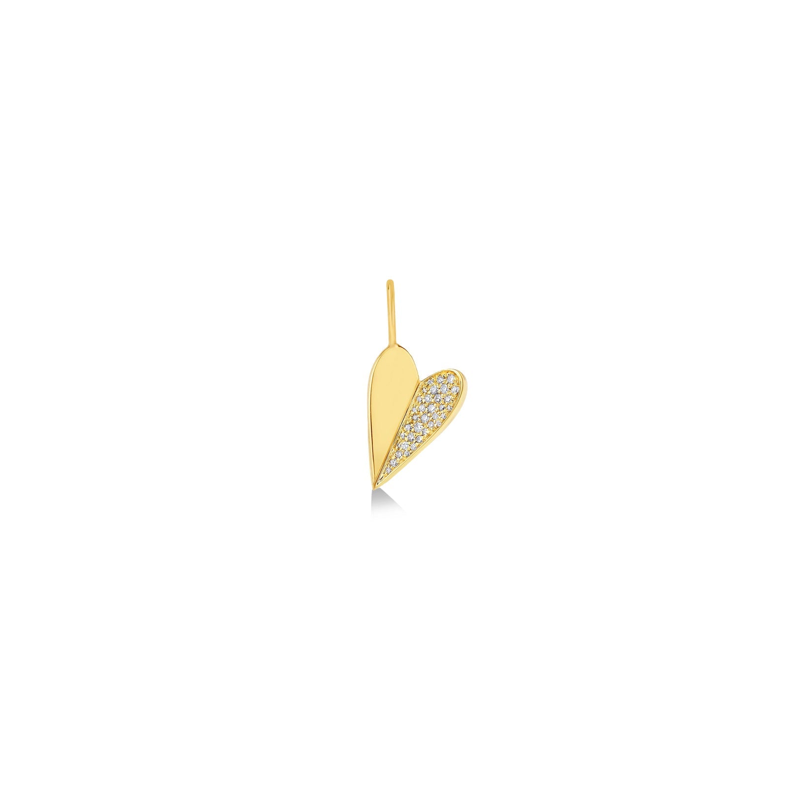 Folded Heart Charm with Half Diamond Pavé on a white background