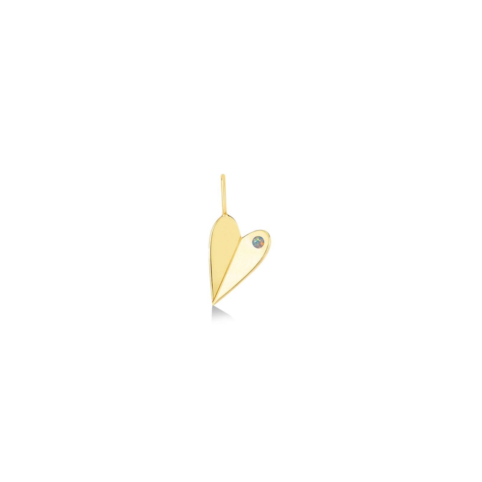 Folded Heart Charm with October's Birthstone: Opal