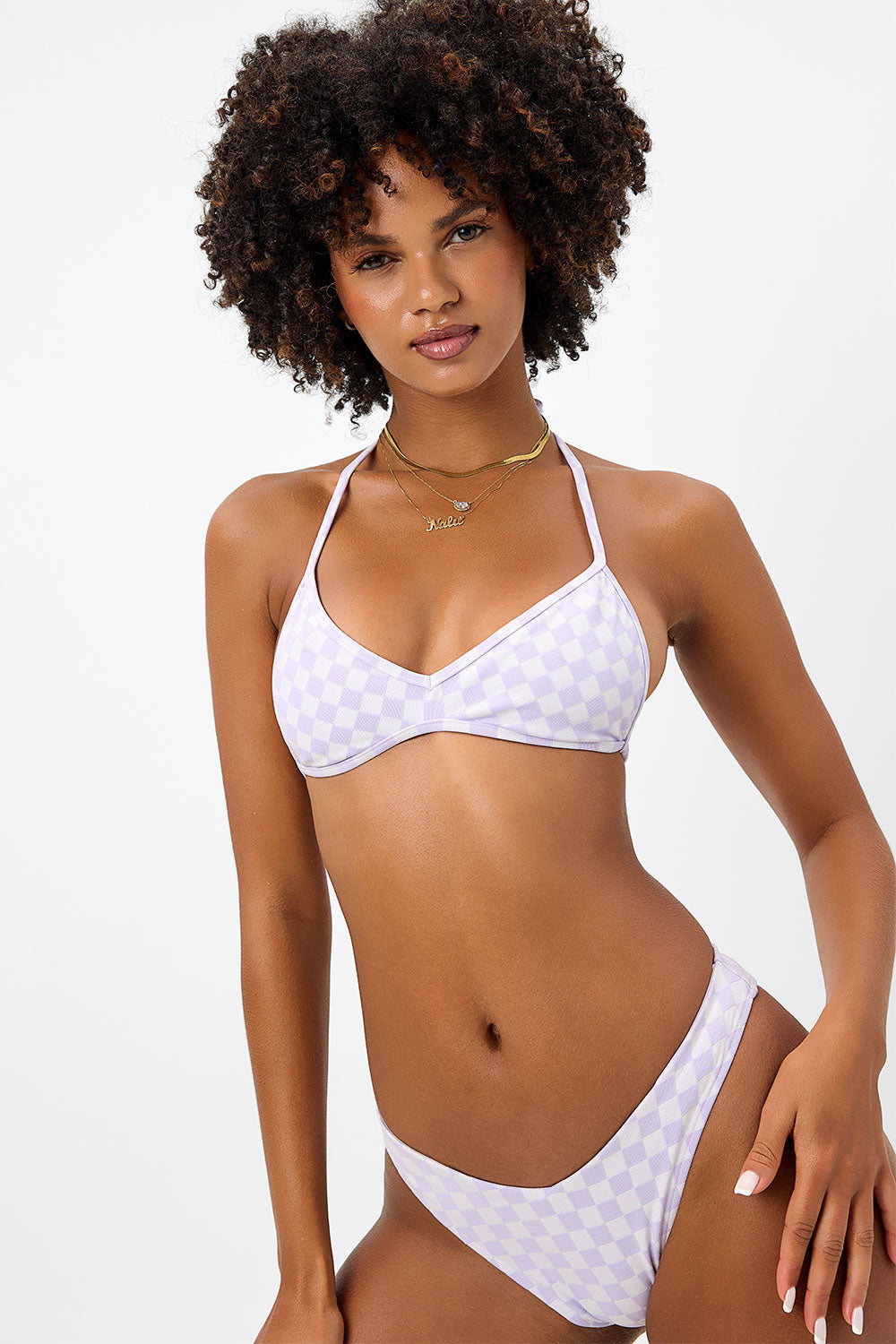 Boardwalk Checkered String Bikini Top Purple Check