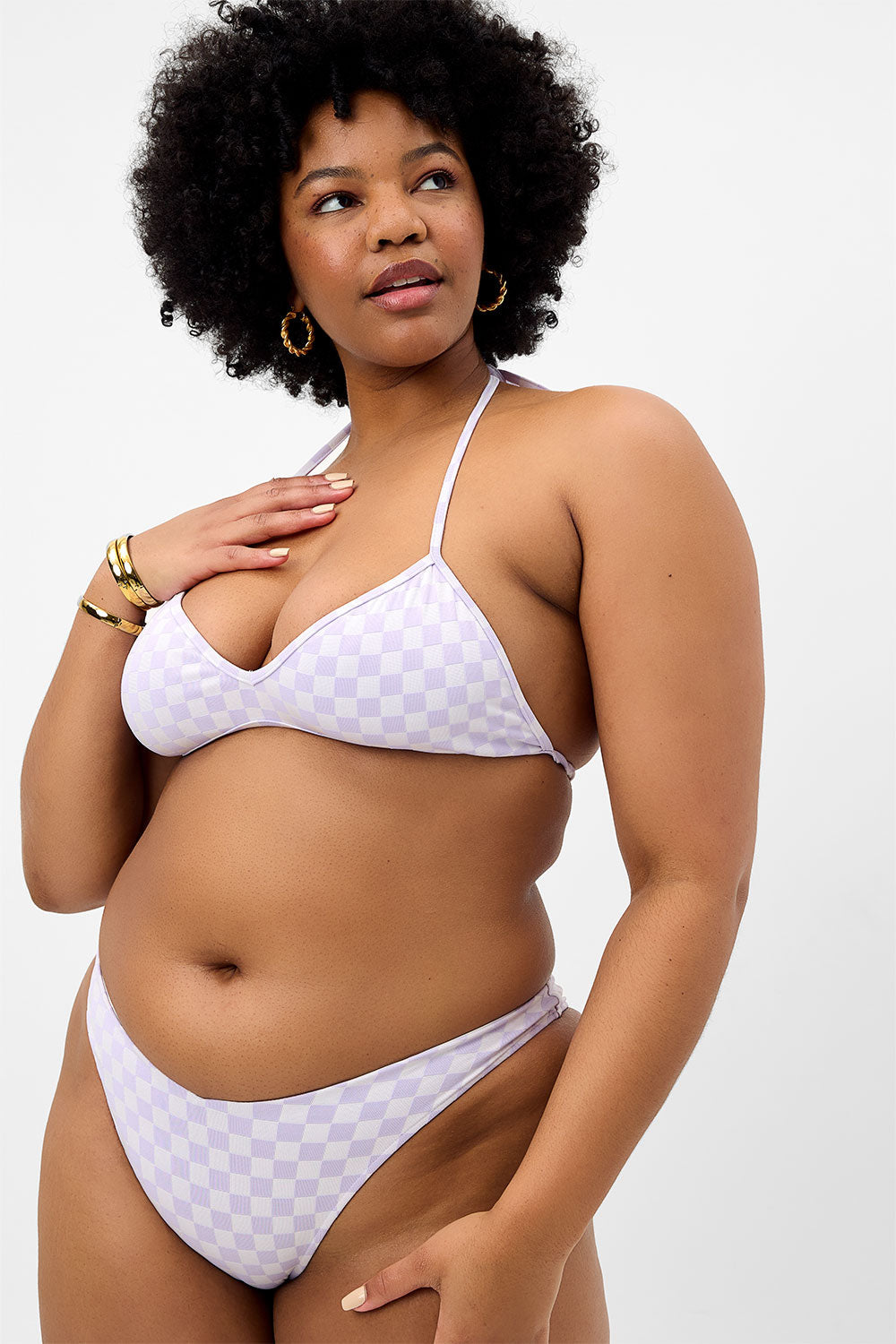 Boardwalk Checkered String Bikini Top Purple Check