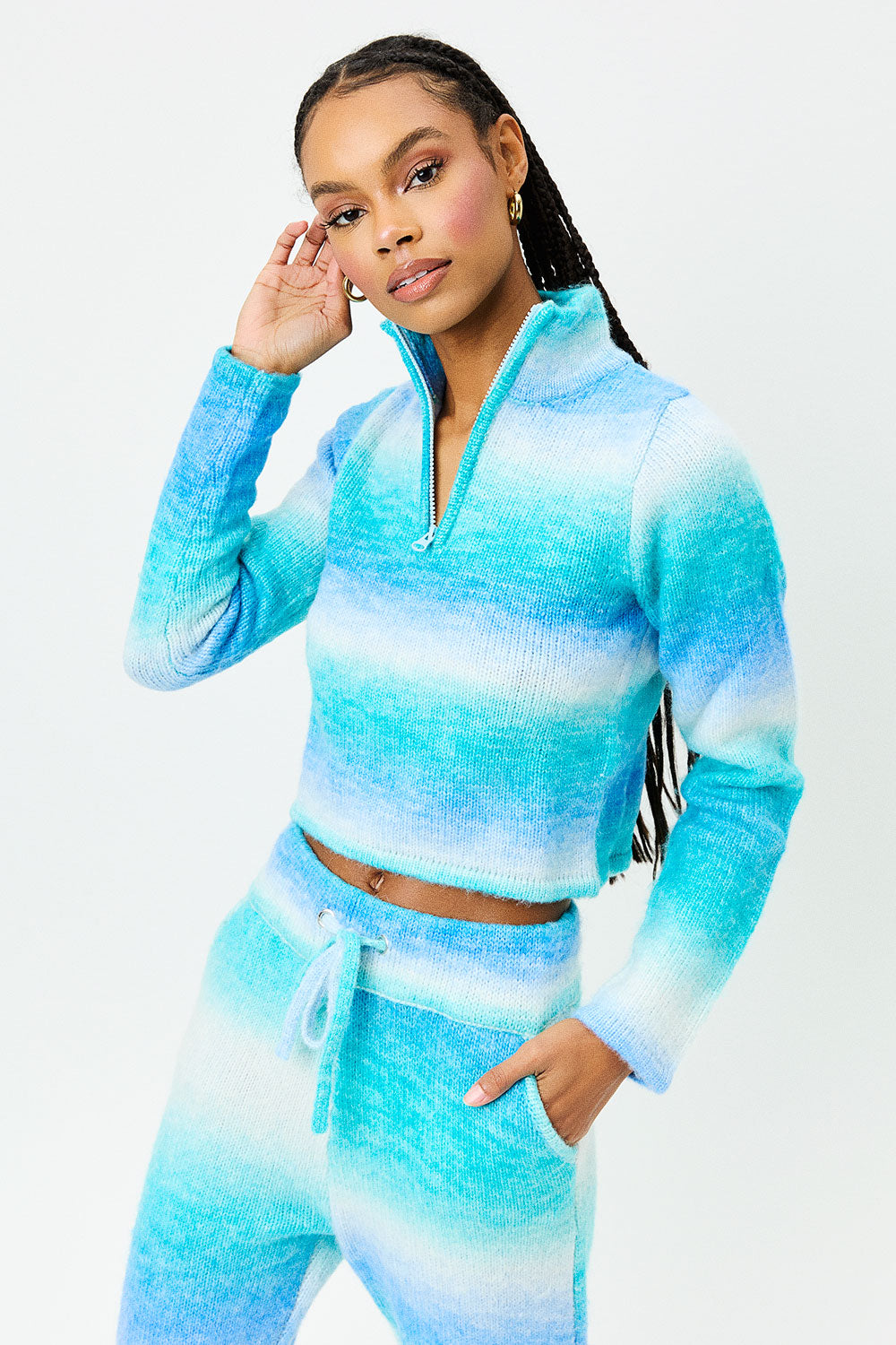 Bowie Cropped Knit Sweater | Blue Horizon