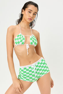 Eliza Crotchet Halter Bikini Top Jade Checker