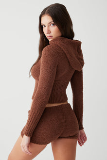 Harlowe fuzzy zip up hoodie chocolate lily