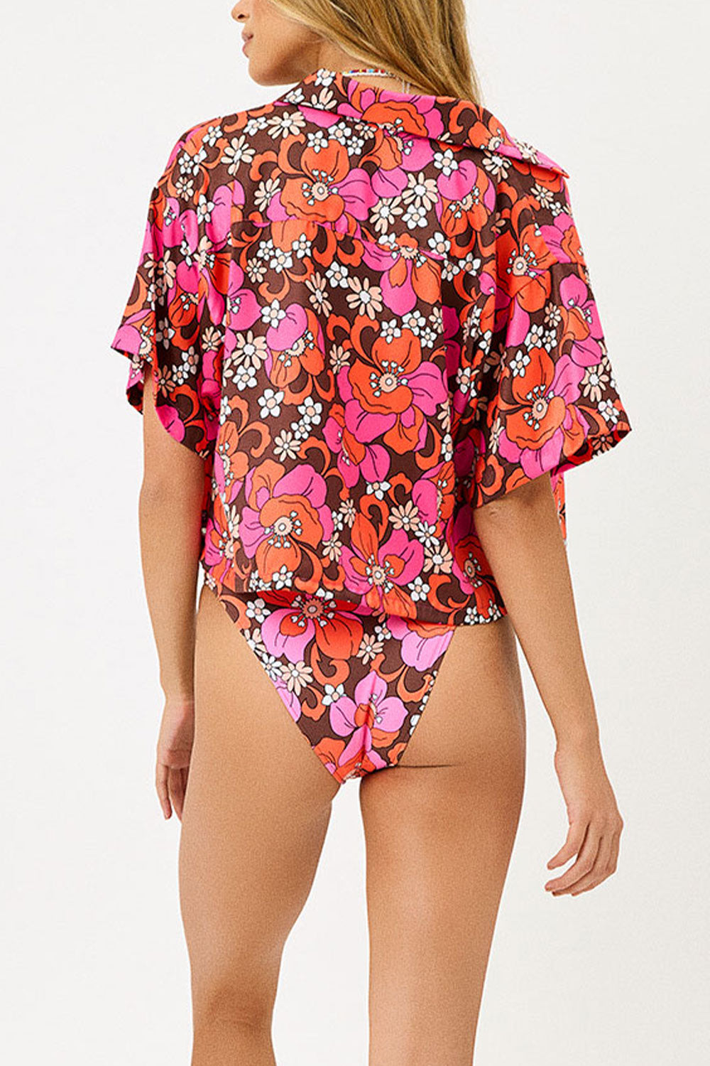 Koa Satin Cover Up Shirt Tropics