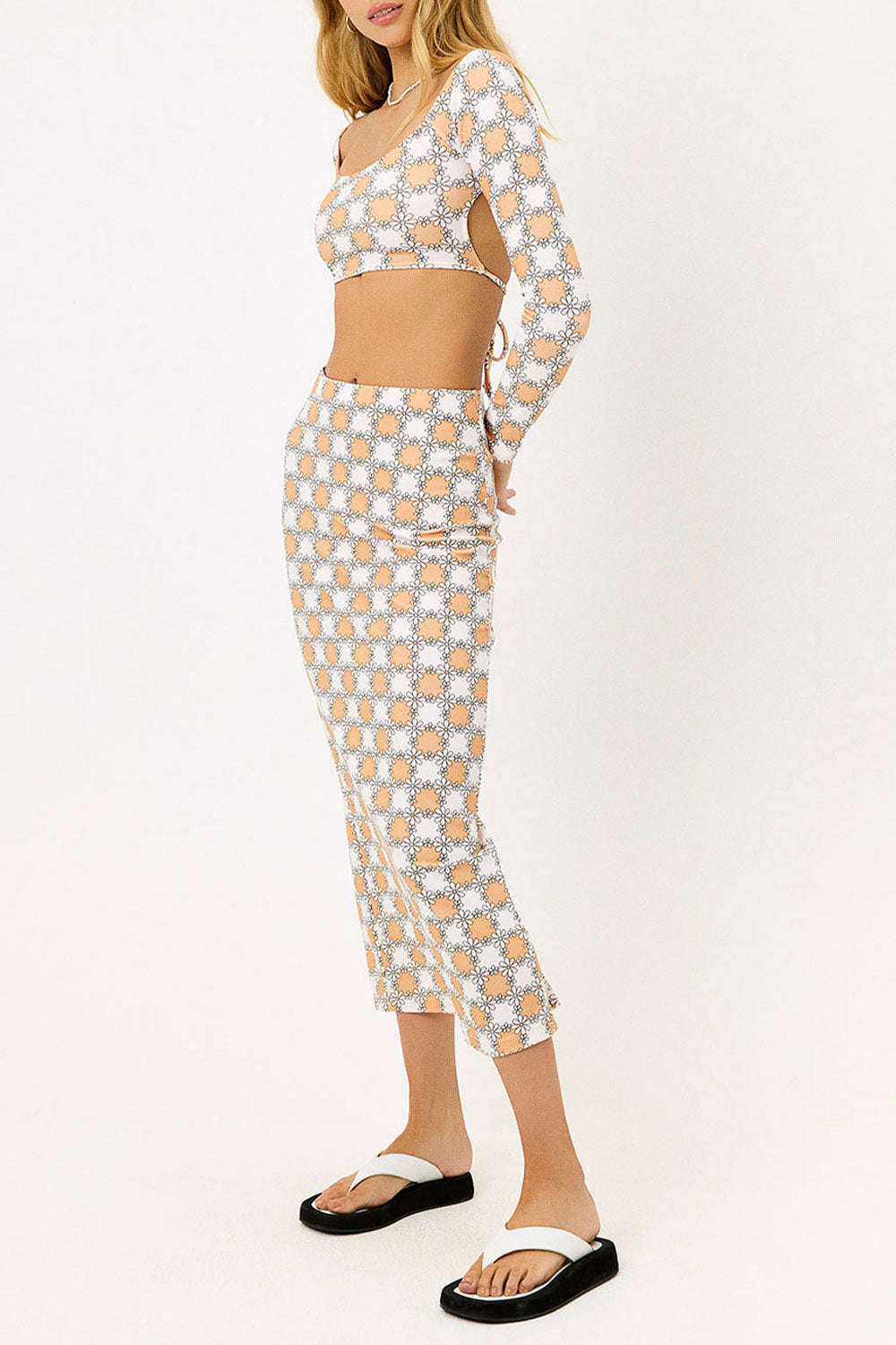 Piper Terry Long Sleeve Crop Top Nude Daisy