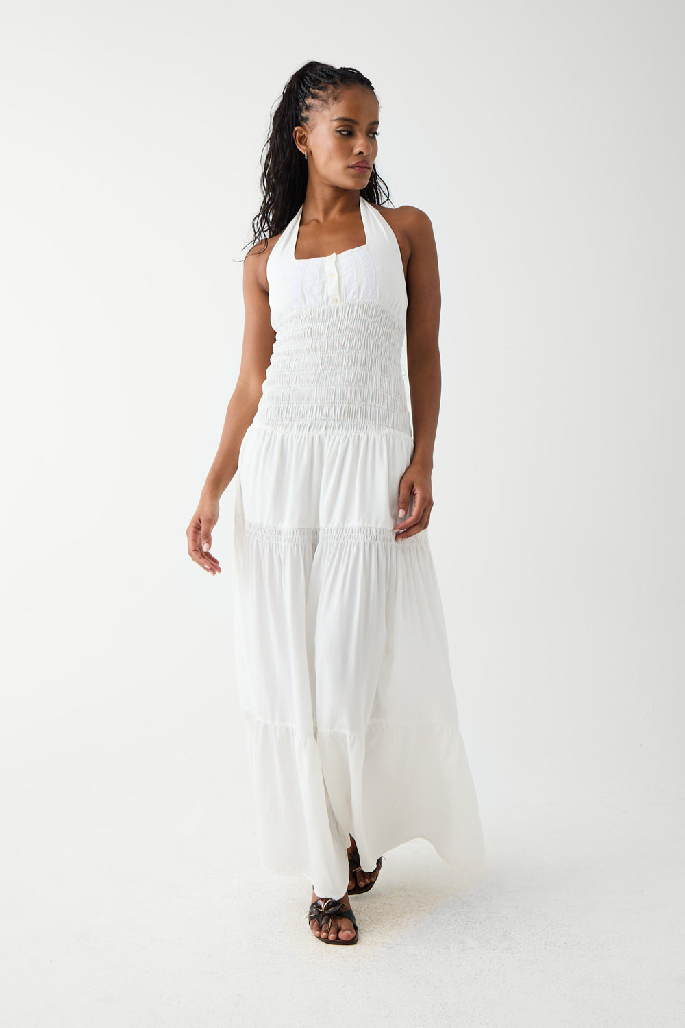 River halter maxi dress white