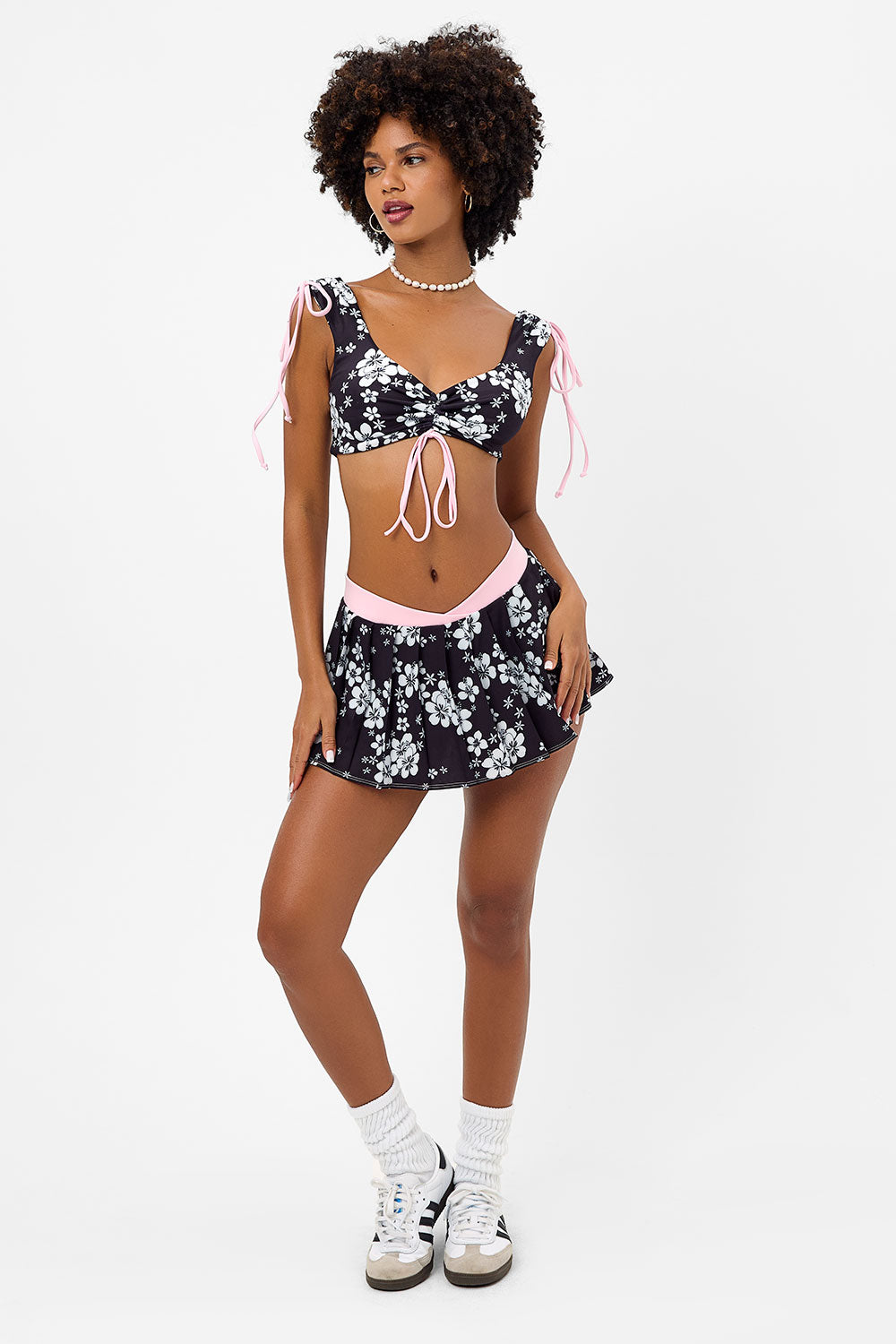 Windy Plush Plumeria Floral Tennis Skirt