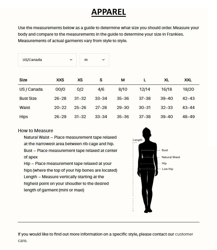 Product size guide