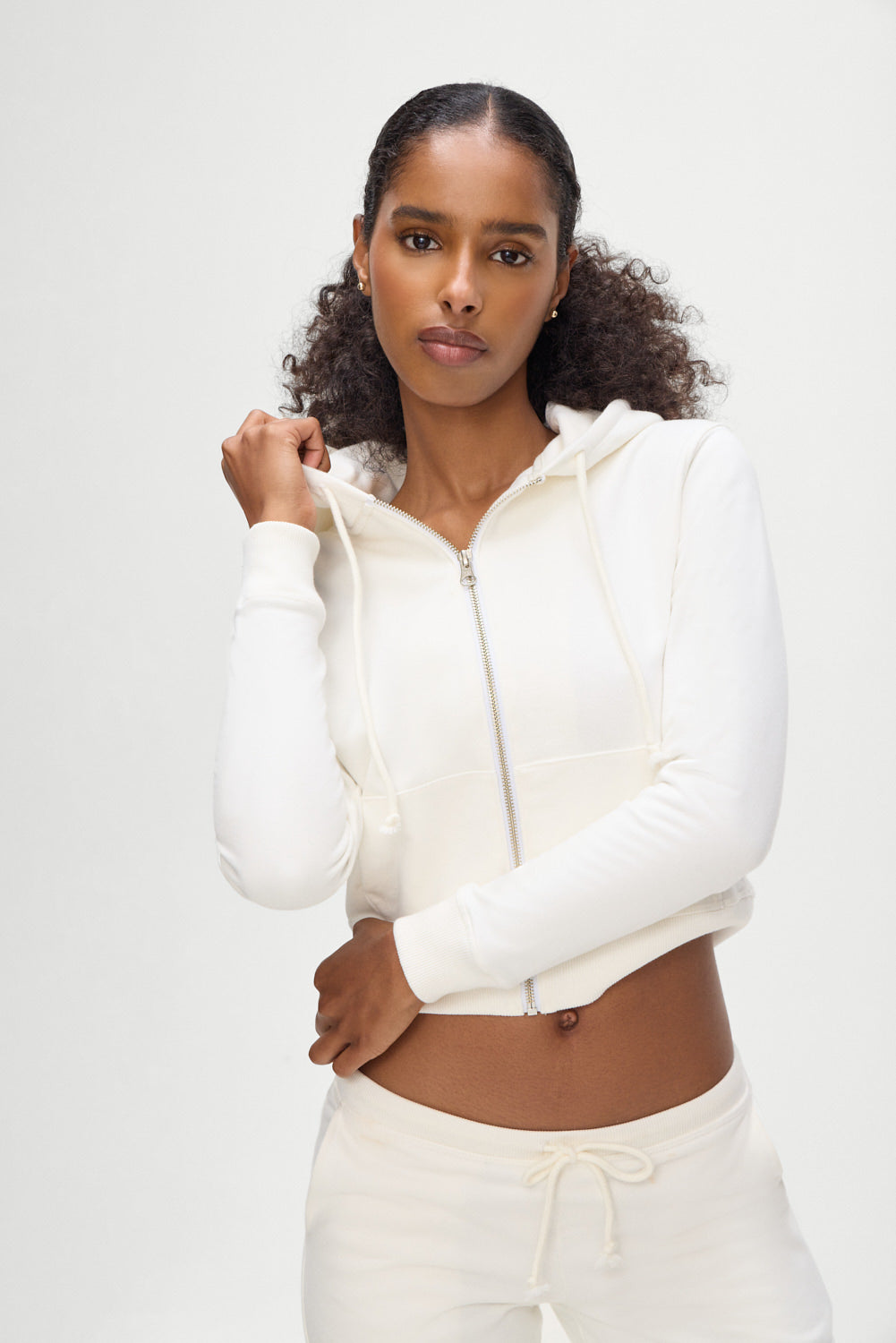 Fall Zip Up Hoodie in White