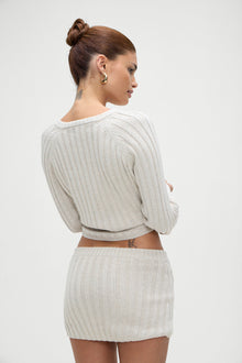 Ashton Cotton Knit V Neck Sweater in Cream