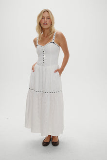 x BELLA HADID Bishop Eyelet Maxi Dress - Salt Air Eyelet