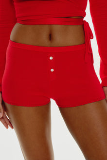 Cuddle Knit Booty Shorts - Cherry