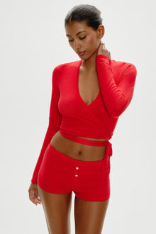 Cuddle Knit Booty Shorts - Cherry