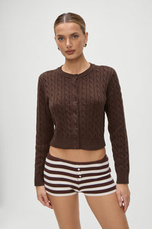 Dudley Cable Knit Cardigan Brown Sugar