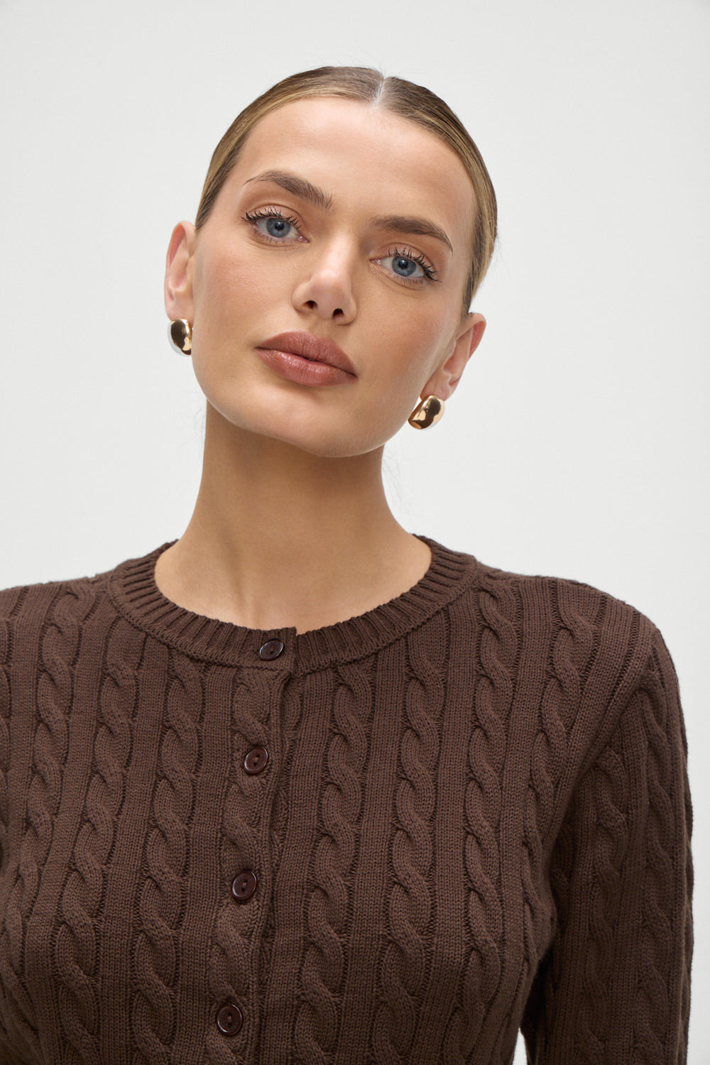 Dudley Cable Knit Cardigan Brown Sugar