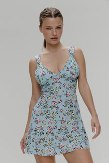 Emilia Satin Floral Mini Dress Pastel Peony