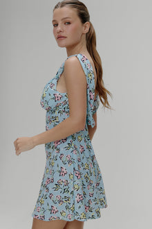 Emilia Satin Floral Mini Dress Pastel Peony