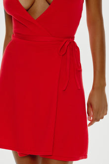 Evening Halter Wrap Mini Dress - Cherry