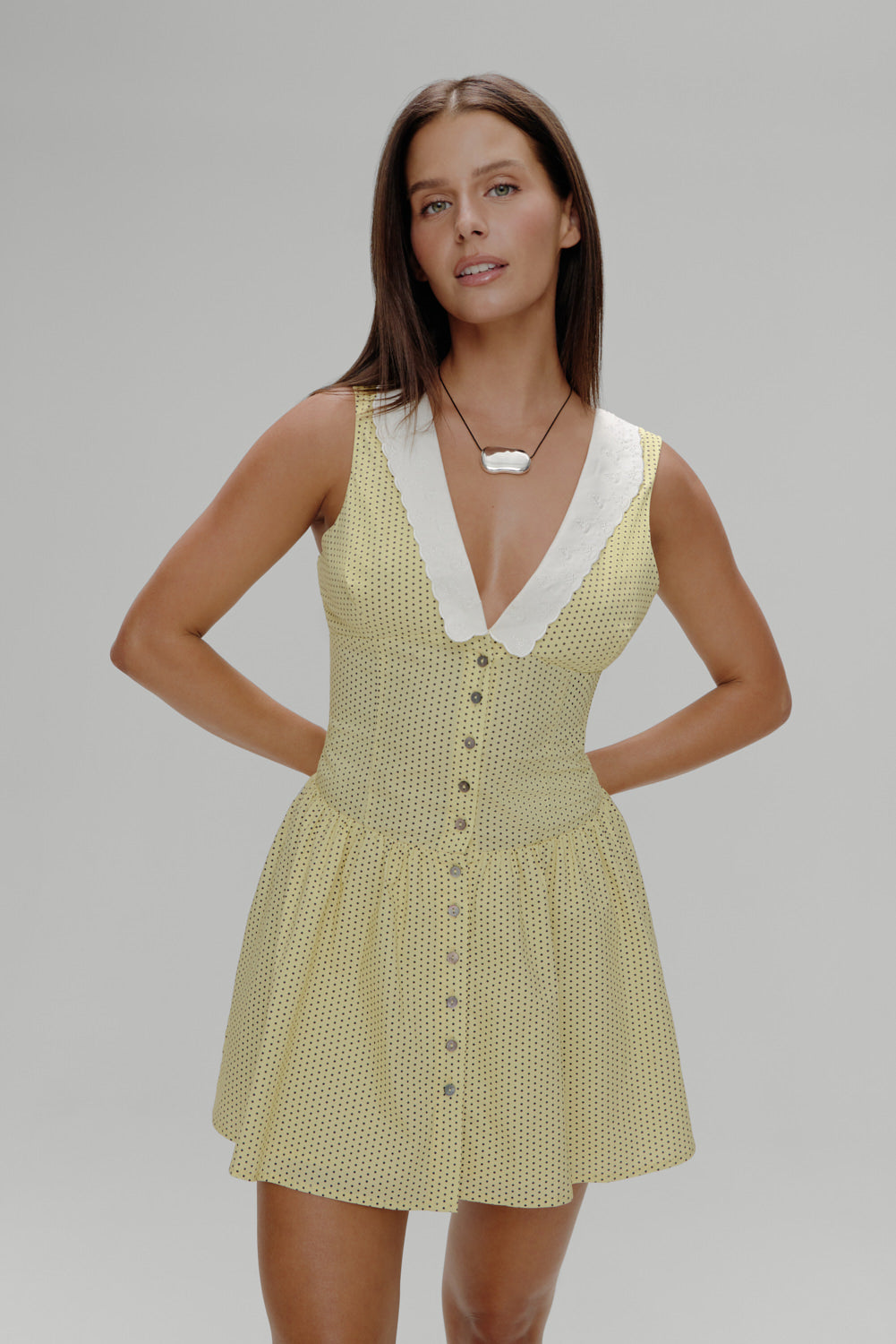 Marley Cotton Mini Dress Lemon Dot