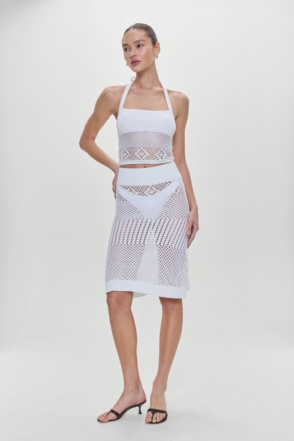 Orchard Crochet Midi Skirt White