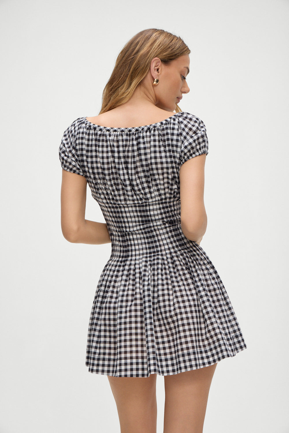 Sadie Gingham Mini Dress in Black Gingham