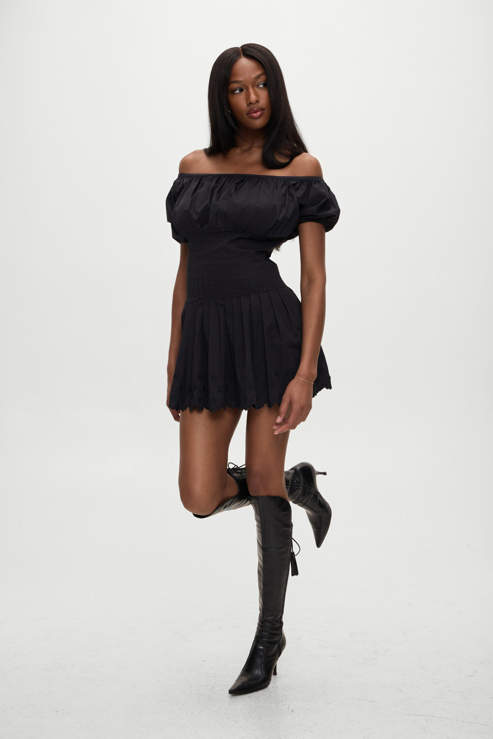 Sadie Embroidered Mini Dress Black