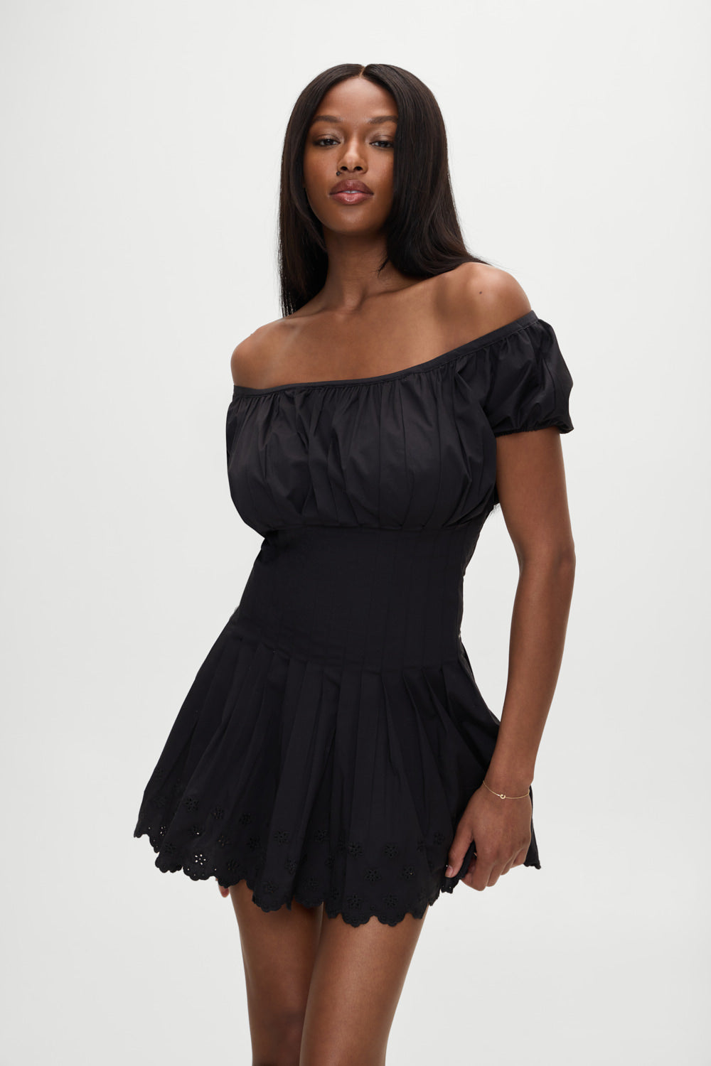 Sadie Embroidered Mini Dress Black