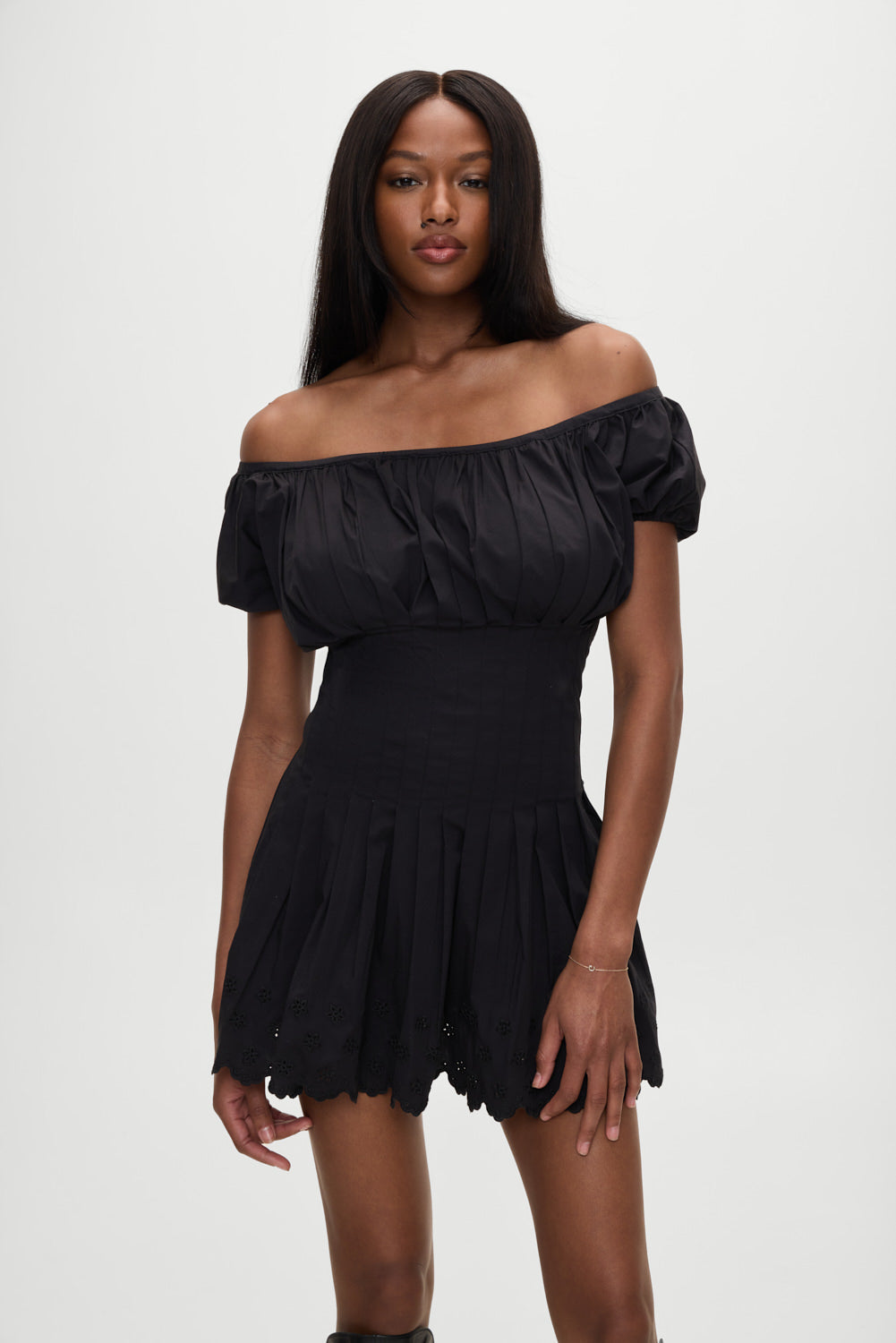 Sadie Embroidered Mini Dress Black