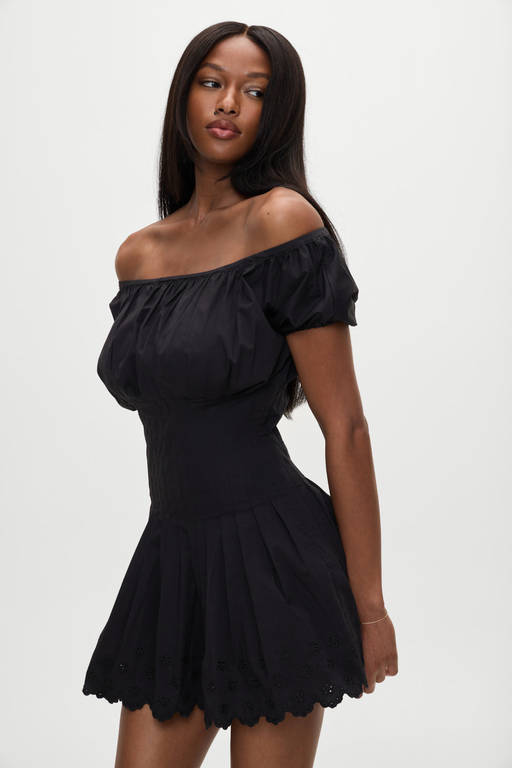 Sadie Embroidered Mini Dress Black