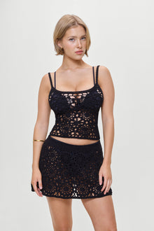 Seaside Crochet Mini Skirt Black