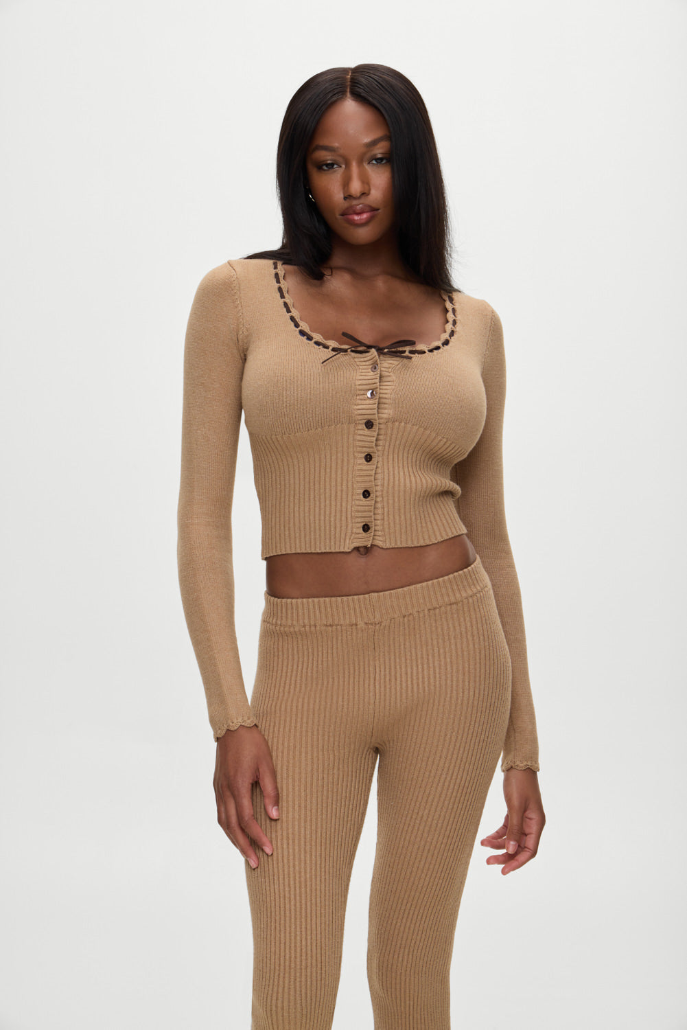 BELLA HADID Texas Knit Cardigan Caramel